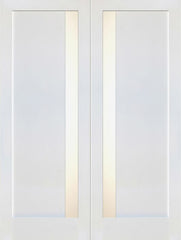 WDMA 48x80 Door (4ft by 6ft8in) Interior Barn Paint grade Modern Slimlite Shaker White Double Door w/ Matte Glass SH-15 1