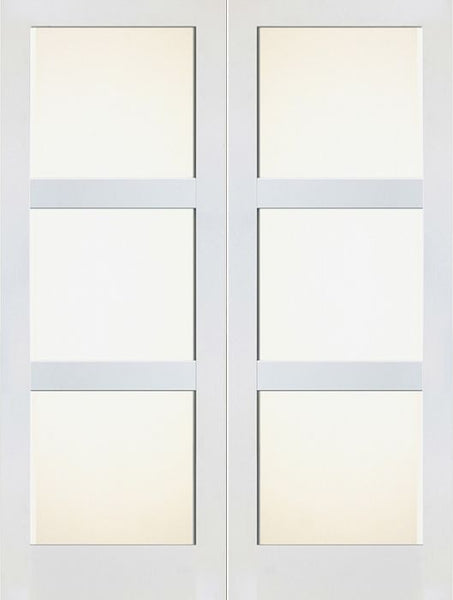 WDMA 48x80 Door (4ft by 6ft8in) Interior Barn Paint grade 3 Lite Shaker White Double Door w/ Matte Glass SH-19 1