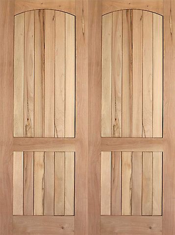 WDMA 48x80 Door (4ft by 6ft8in) Interior Swing Tropical Hardwood Rustic-1 2 Panel Arch Top Panel V-Grooved Double Door 1