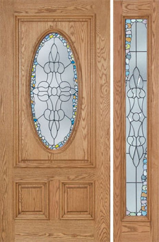 WDMA 48x80 Door (4ft by 6ft8in) Exterior Oak Watson Single Door/1side w/ Tiffany Glass 1