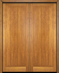 WDMA 48x80 Door (4ft by 6ft8in) Exterior Swing Mahogany Rustic-Old World Home Style 1 Panel V-Grooved Plank or Interior Double Door 1