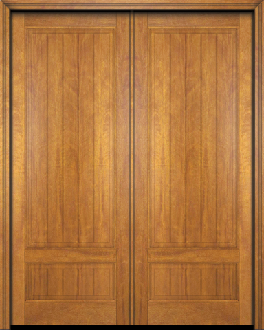 WDMA 48x80 Door (4ft by 6ft8in) Exterior Barn Mahogany 2 Panel V-Grooved Plank Rustic-Old World Home Style or Interior Double Door 1