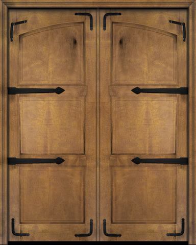 WDMA 48x80 Door (4ft by 6ft8in) Interior Barn Mahogany Arch Top 2 Panel Rustic-Old World Home Style Exterior or Double Door with Corner Straps / Straps 2