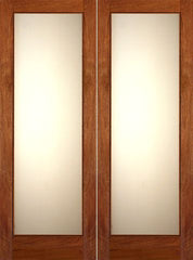 WDMA 48x84 Door (4ft by 7ft) Interior Swing Mahogany Double Door 1-Lite FG-1 White Laminated Glass 1