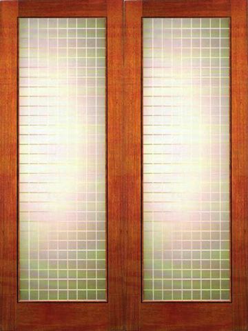 WDMA 48x84 Door (4ft by 7ft) Interior Swing Mahogany Modern Double Door 1-Lite FG-12 Cubes Glass 1