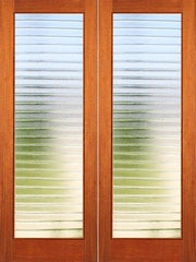 WDMA 48x84 Door (4ft by 7ft) Interior Swing Mahogany Modern Double Door 1-Lite FG-7 Deco Bars Glass 1