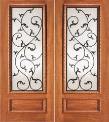 WDMA 48x84 Door (4ft by 7ft) Exterior Mahogany Leaf Scrollwork Ironwork Glass Double Door  1