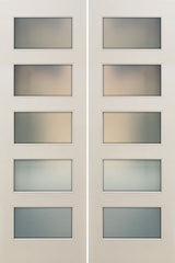 WDMA 48x96 Door (4ft by 8ft) Interior Paint grade 96in White Primed 5 Lite Square Sticking w/Reveal Double Door 1