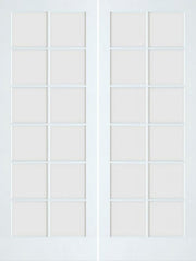 WDMA 48x96 Door (4ft by 8ft) Patio Swing Smooth 96in Primed 12 Lite French Double Door Clear Tempered Glass 1