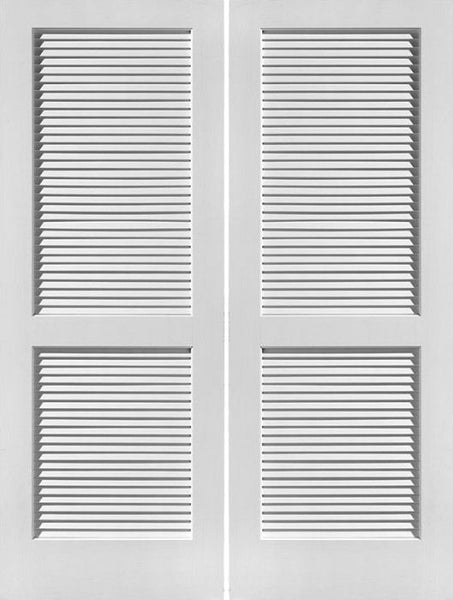 WDMA 48x96 Door (4ft by 8ft) Interior Swing Pine 96in Primed Louver Over Louver Double Door | 730 1