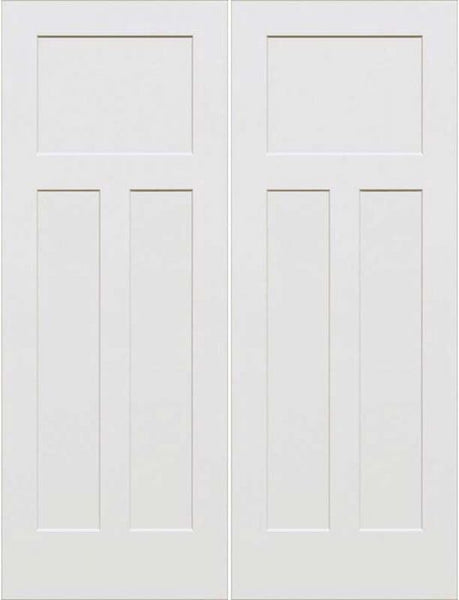 WDMA 48x96 Door (4ft by 8ft) Interior Swing Smooth 96in 3-Panel Craftsman Primed Double Door 1
