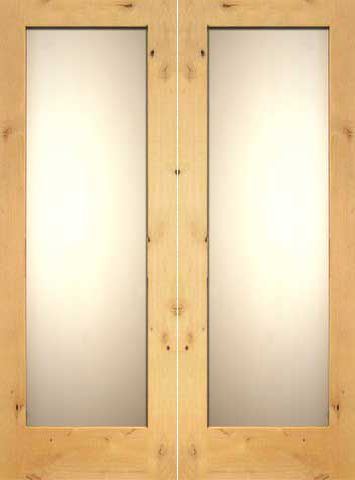 WDMA 48x96 Door (4ft by 8ft) Interior Barn Knotty Alder Double Door 1-Lite FG-1 White Laminated Glass 1