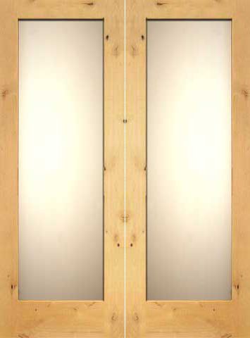 WDMA 48x96 Door (4ft by 8ft) Interior Barn Knotty Alder Double Door 1-Lite FG-1 White Laminated Glass 1