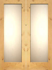 WDMA 48x96 Door (4ft by 8ft) Interior Barn Knotty Alder Double Door 1-Lite FG-1 White Laminated Glass 1