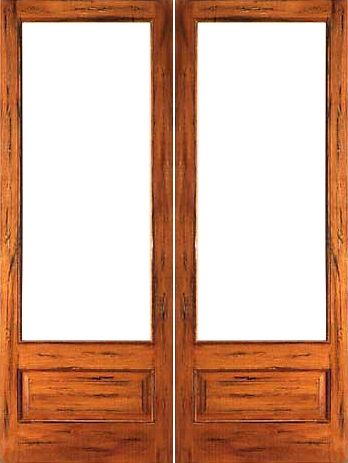 WDMA 48x96 Door (4ft by 8ft) Patio Tropical Hardwood Rustic-1-lite-P/B Solid Wood 1 Panel IG Glass Double Door 1