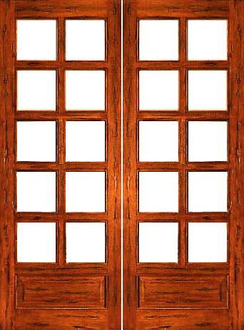 WDMA 48x96 Door (4ft by 8ft) French Tropical Hardwood Rustic-10-lite-P/B Patio Solid 1 Panel IG Glass Double Door 1