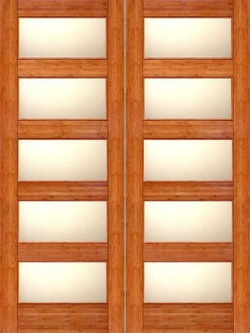 WDMA 48x96 Door (4ft by 8ft) Interior Swing Bamboo BM-11 Contemporary 5 Lite Matte Glass Double Door 1