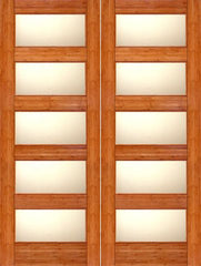 WDMA 48x96 Door (4ft by 8ft) Interior Swing Bamboo BM-11 Contemporary 5 Lite Matte Glass Double Door 1