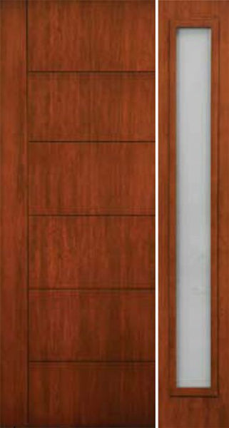 WDMA 48x96 Door (4ft by 8ft) Exterior Cherry 96in Contemporary Lines Single Vertical Grooves Single Fiberglass Entry Door Sidelight 1