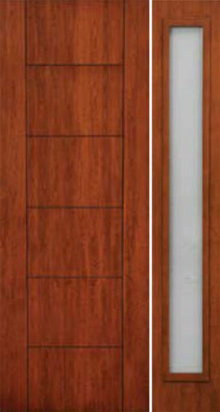 WDMA 48x96 Door (4ft by 8ft) Exterior Cherry 96in Contemporary Lines Two Vertical Grooves Single Entry Door Sidelight 1