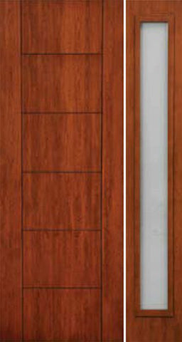 WDMA 48x96 Door (4ft by 8ft) Exterior Cherry 96in Contemporary Lines Two Vertical Grooves Single Entry Door Sidelight 1