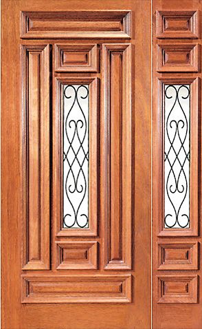 WDMA 48x96 Door (4ft by 8ft) Exterior Mahogany Center Lite Door with One Sidelight 1