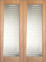 WDMA 48x96 Door (4ft by 8ft) Interior Swing Tropical Hardwood Conemporary Double Door FG-2 Small Wave Glass 1
