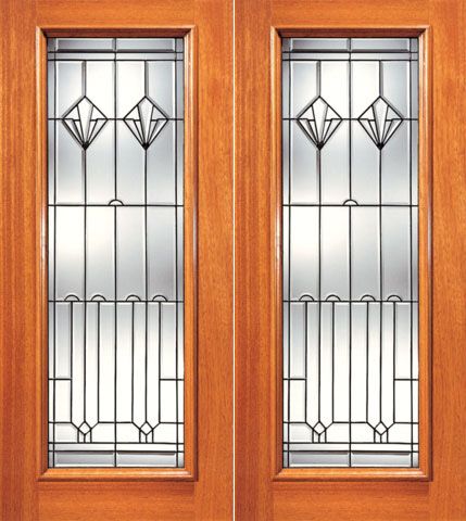 WDMA 48x96 Door (4ft by 8ft) Exterior Mahogany Full Lite Contemporary Art Deco Glass Double Door 1