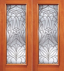 WDMA 48x96 Door (4ft by 8ft) Exterior Mahogany Floral Beveled Glass Entry Double Door Triple Glazed Glass Option 1