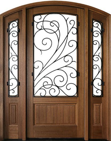 WDMA 50x80 Door (4ft2in by 6ft8in) Exterior Mahogany Trinity Impact Single Door/2Sidelight Arch Top w Iron #2 1-3/4 Thick 1