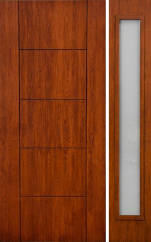 WDMA 50x80 Door (4ft2in by 6ft8in) Exterior Cherry Contemporary Lines Two Vertical Grooves Single Entry Door Sidelight 1