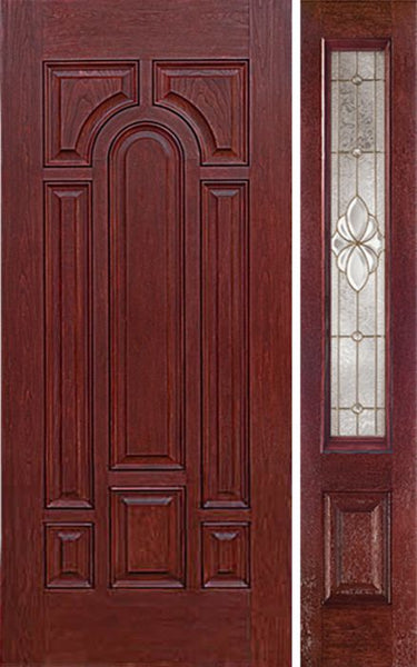 WDMA 50x80 Door (4ft2in by 6ft8in) Exterior Cherry Center Arch Panel Solid Single Entry Door Sidelight HM Glass 1
