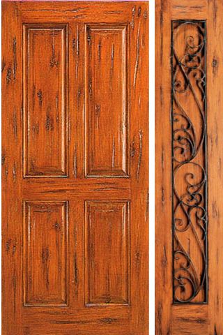 WDMA 50x80 Door (4ft2in by 6ft8in) Exterior Knotty Alder Prehung Door with One Sidelight 4-Panel 1