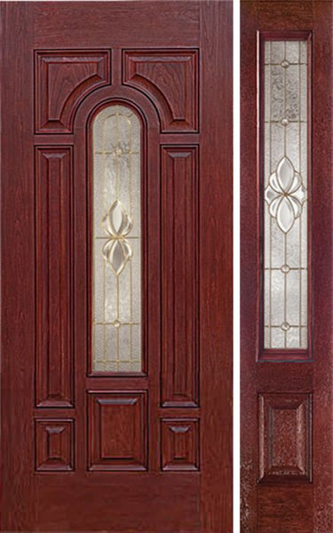 WDMA 50x80 Door (4ft2in by 6ft8in) Exterior Cherry Center Arch Lite Single Entry Door Sidelight HM Glass 1