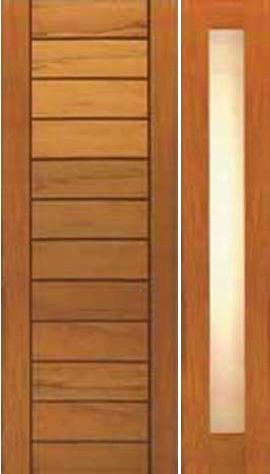 WDMA 50x80 Door (4ft2in by 6ft8in) Exterior Tropical Hardwood Single Door with One Sidelight Contemporary Solid Flush Panel 1
