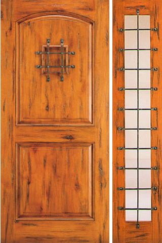 WDMA 50x80 Door (4ft2in by 6ft8in) Exterior Knotty Alder Door with One Sidelight Entry Prehung Speakeasy 1