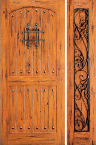WDMA 50x80 Door (4ft2in by 6ft8in) Exterior Knotty Alder External Door with One Sidelight Speakeasy 1