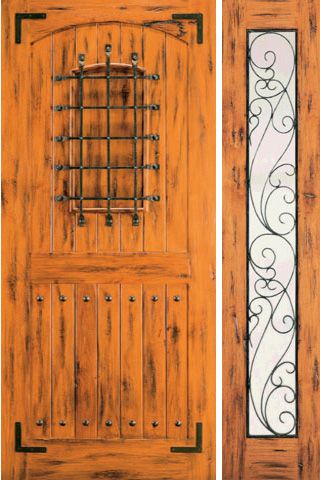 WDMA 50x80 Door (4ft2in by 6ft8in) Exterior Knotty Alder Door with One Sidelight Front Speakeasy 1
