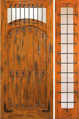 WDMA 50x80 Door (4ft2in by 6ft8in) Exterior Knotty Alder Prehung Door with One Sidelight Camber Lite 1