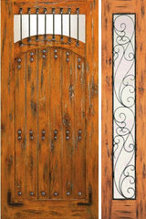 WDMA 50x80 Door (4ft2in by 6ft8in) Exterior Knotty Alder Door with One Sidelight Prehung Camber Lite 1