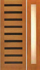 WDMA 50x80 Door (4ft2in by 6ft8in) Exterior Tropical Hardwood Modern Single Door One Sidelight Horizontal Heavy Iron Inserts 1
