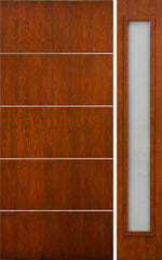 WDMA 50x80 Door (4ft2in by 6ft8in) Exterior Cherry Contemporary Lines Horizontal Aluminum Bar Single Entry Door Sidelight 1