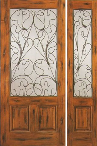 WDMA 50x80 Door (4ft2in by 6ft8in) Exterior Knotty Alder Entry Door with One Sidelight 2/3 Lite 2 Panel 1