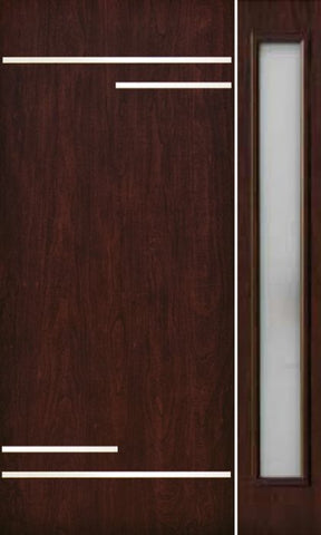 WDMA 50x80 Door (4ft2in by 6ft8in) Exterior Cherry Contemporary Stainless Steel Bars Single Fiberglass Entry Door Sidelight FC674SS 1