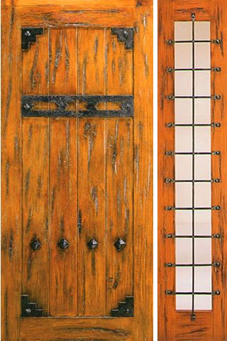 WDMA 50x80 Door (4ft2in by 6ft8in) Exterior Knotty Alder Prehung Door with One Sidelight Clavos 1
