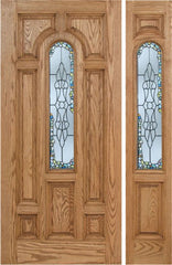 WDMA 50x80 Door (4ft2in by 6ft8in) Exterior Oak Carrick Single Door/1side w/ Tiffany Glass - 6ft8in Tall 1