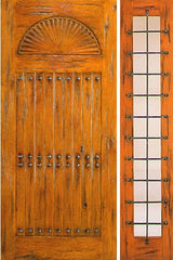 WDMA 50x80 Door (4ft2in by 6ft8in) Exterior Knotty Alder Door with One Sidelight Prehung Carved 1