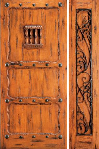 WDMA 50x96 Door (4ft2in by 8ft) Exterior Knotty Alder Entry Door with One Sidelight Alder 3-Panel Speakeasy 1