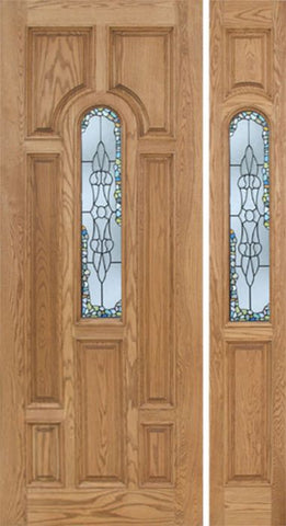 WDMA 50x96 Door (4ft2in by 8ft) Exterior Oak Carrick Single Door/1side w/ Tiffany Glass - 8ft Tall 1