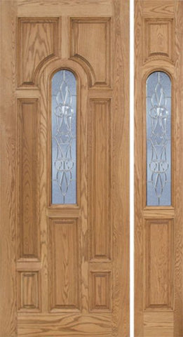WDMA 50x96 Door (4ft2in by 8ft) Exterior Oak Carrick Single Door/1side w/ L Glass - 8ft Tall 1